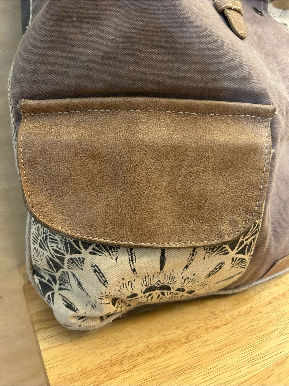 Myra Bag Upcycled Canvas and Leather Tote Bag - Picture 5 of 15
